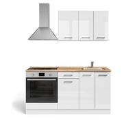 Vicco Cuisine R-Line, Blanc Brillant/Blanc, 160cm avec Meuble Four encastrable avec Plan de Travail
