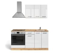 Cuisine R-Line, 160cm avec meuble four encastrable sans PT, Blanc brillant/Chêne doré, , Vicco