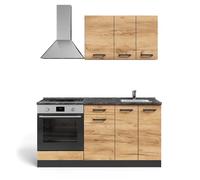 Vicco Cuisine R-Line, Chêne doré/Anthracite, 160cm avec Meuble Four encastrable sans PT