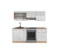 Vicco Cuisine R-Line, Blanc Brillant/Chêne doré, 200cm sans PT, adapté à Une Extension individuelle par modules complémentaires