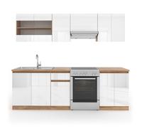 Cuisine R-Line, 240cm, PT Sonoma, Blanc Haute brillance/Blanc, Vicco 28650