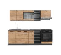 Vicco Cuisine R-Line, Chêne doré/Anthracite, 240 cm sans Plan de Travail