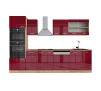 Vicco cuisine R-Line, 300 cm avec armoire haute, sans plan de travail, Bordeaux brillant/chêne doré