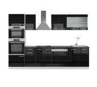 Cuisine R-Line, 300cm avec armoire haute, PT Anthracite, Noir Haute brillance/Blanc, Vicco 42183
