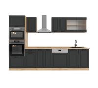 Vicco Cuisine R-Line, Anthracite Campagne/Chêne doré, 300cm | 8 Modules · Pieds réglables en hauteur · Plan de travail in açades en MDF · Avec armoire four/micro-ondes