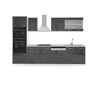 Vicco Cuisine R-Line, Anthracite Haute Brillance, 300cm avec Armoire Haute, PT Marbre, avec modules disposables de manière Variable et Pieds réglables en Hauteur
