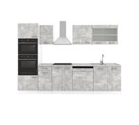 Cuisine R-Line, 300cm avec armoire haute, PT Marbre, Béton/Blanc, Vicco 30226