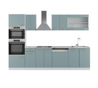 Vicco Cuisine R-Line, Bleu-Gris, 300cm | 8 Modules · Pieds réglables en hauteur · Plan de travail incl. · Façades robustes · Avec armoire four/micro-ondes