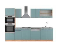 Cuisine R-Line, 300cm avec armoire haute, PT Marbre, Bleu-gris/Chêne de force doré, Vicco 43114