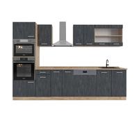 Cuisine R-Line, 300cm sans PT, Béton noir/Chêne de force doré, Vicco 47355