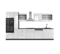 Cuisine R-Line, 350cm avec armoire haute, PT Anthracite, Blanc Haute brillance/Anthracite, Vicco 49832