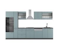 Cuisine R-Line, 350cm avec armoire haute, sans PT, Bleu-gris/Anthracite, Vicco 41030