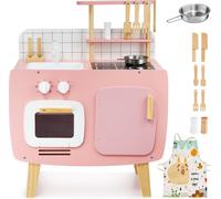 Cuisine rétro en bois avec tablier et accessoires - rose