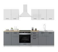 Cuisine Sanclar 7 éléments - haut blanc bas gris laqué - 2m60 four encastrable