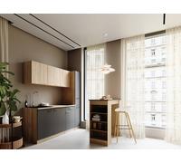 Cuisine Single Bartisch Chêne Gris Ingrid 180 CM Sans Réfrigérateur respekta