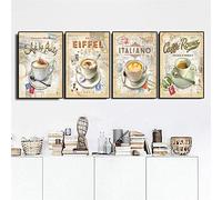 Cuisine Vintage Café Paris Londo Collection Affiches Toile tableau Peinture Scandinave Murale Art Tableaux Salon Café Decoration 30 × 42 cm × 4 Sans Cadre