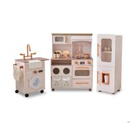 Teamson Kids Cuisine XL Deluxe en Bois - Ensemble modulaire 3 pièces avec réfrigérateur Four évier Lave-Linge et 21 Accessoires réalistes pour Enfants dès 3 Ans