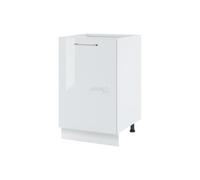Cuisineandcie - Meuble Bas de Cuisine Bellissi Blanc Brillant 1 Porte L 50 cm + 1 Étagère - Rangement Placard pour Cuisine