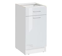 Cuisineandcie - MEUBLE CUISINE BAS ECO Blanc Brillant 1 Porte, 1 tiroir L 40cm - Meuble Bas Cuisine Rangement, Meuble Cuisine, Placard Cuisine Bas