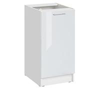 Cuisineandcie - MEUBLE CUISINE BAS ECO Blanc Brillant 1 Porte L 40 cm + 1 Étagère - Meuble Bas Cuisine Rangement, Placard Cuisine Bas