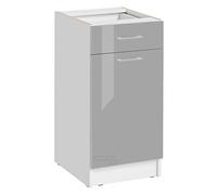 Cuisineandcie - MEUBLE CUISINE BAS ECO Gris Brillant 1 Porte, 1 tiroir L 40cm - Meuble Bas Cuisine Rangement, Meuble Cuisine, Placard Cuisine Bas