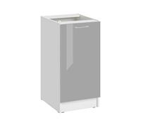 Cuisineandcie - MEUBLE CUISINE BAS ECO Gris Brillant 1 Porte L 40 cm + 1 étagère - Meuble Bas Cuisine Rangement, Meuble Cuisine, Placard Cuisine Bas