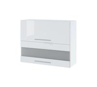 Cuisineandcie - Meuble haut de cuisine Bellissi Blanc Brillant 2 portes relevables avec vitre opaque L 90 cm