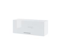 Cuisineandcie - MEUBLE HAUT DE CUISINE BELLISSI Blanc Brillant, Porte Relevable L 90cm + étagère- Meuble Cuisine Rangement, Meuble Cuisine, Armoire Cuisine