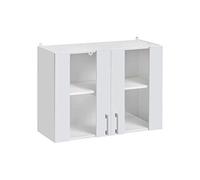 Cuisineandcie - MEUBLE HAUT DE CUISINE ECO Blanc Brillant, 2 Portes Vitrées L60cm + Étagère - Armoire de Cuisine Rangement
