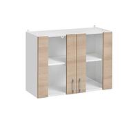 Cuisineandcie - MEUBLE HAUT DE CUISINE ECO Chêne Naturel, 2 Portes Vitrées L60cm + étagère- Meuble Cuisine Rangement, Meuble Cuisine, Armoire Cuisine