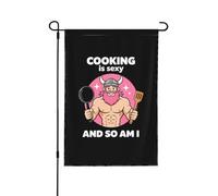 Cuisiner, c'est sexy, et moi aussi ! Drapeaux de jardin personnalisés 30 x 45 cm, double face, pour la décoration de votre jardin.