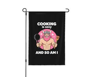 Cuisiner, c'est sexy, et moi aussi ! Drapeaux de jardin personnalisés 30 x 45 cm, double face, pour la décoration de votre jardin.