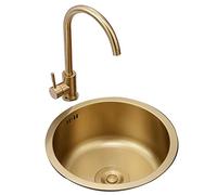 Cuisines Bol Simple Pour Évier Rond Doré Mini Petit Évier En Acier Inoxydable Lavabo À Encastrer Pour Balcon Bar Évier De Cuisine bain (Color : Gold, S : 28 * 28 * 20cm)