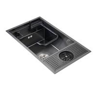 Cuisines Évier Caché De Bar De Restaurant Avec Lave-gobelet Évier Domestique Avec Robinet Rabattable Évier Simple À Cuve Peu Encombrant Piscine D'eau De Vaisselle bain ( Color : Black steel , S : 58*3
