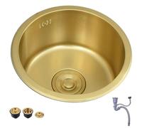 Cuisines Évier De Cuisine en Acier Inoxydable Doré Lave-Vaisselle Comptoir De Bar Petit Évier Rond 32/36/40cm Évier Simple Au-Dessus Et Au-Dessous du Comptoir Bain (Color : Gold, S : 32 * 32cm)