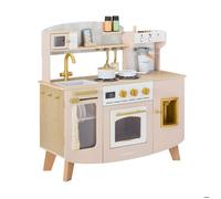 Teamson Kids Cuisine en Bois Moyenne - Little Chef Moderne avec Four, évier, Micro-Ondes, plaques et Machine à café dorée pour Enfants dès 3 Ans