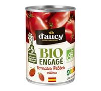 Cuisinez des plats savoureux et responsables avec les tomates pelées bio D'AUCY, cultivées en plein champ en Espagne, sans conservateur, format 235g - Lot de 4