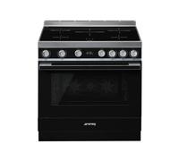 Cuisinière 90 cm Smeg Portofino Four électrique / Table de cuisson à Induction CPF9IPBL Noir