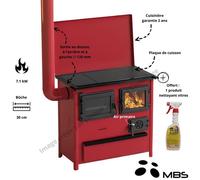 Cuisinière à bois 7.1 kW Ivar Classic MBS - Couleur Rouge + Version gauche