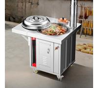 Cuisinière à Bois en Acier Inoxydable 304, cuisinière extérieure/intérieure Portable sans fumée avec Roues, Grand Pot en Fonte pour la Cuisine, Camping et Cuisine de Jardin (Argent, 59 * 59 * 71,5cm