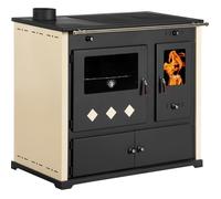 Cuisinière à bois Prometey Praktik Lux - 9.5 kW - Noir - Beige