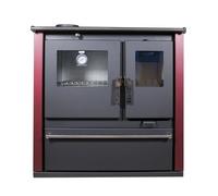 Cuisinière à Bois Verso CS Plus - 7,7 kW | Plaque Supérieure en Métal, Four Inox, Panneaux Bordeaux et Sortie Fumée à Gauche