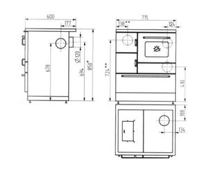 Cuisinière à bois Wamsler K 128 CL 7 kW Couvercle multi-anneaux, à gauche, cachemire mat, Laiton