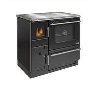 Cuisinière à bois Wamsler K 139 F 8 kW Plaque vitrocéramique avec connexion supérieure, à droite, Noir