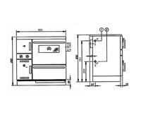 Cuisinière à bois Wamsler K 148 CL 23 kW Hydro Couleur du poêle bleu, raccords dorés, à gauche
