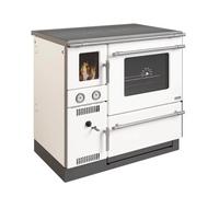 Cuisinière hydro Wamsler K 148 F blanche/CNS - raccordement du tuyau de fumée à droite - avec vitre