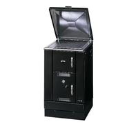 Cuisinière à bois Wamsler K 158 CL 22 kW Hydro assiette en céramique, Noir/Rail de poêle en chrome