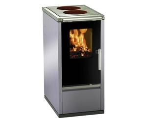 Cuisinière à bois Wamsler W1-40 | 6 kW assiette en céramique, 900 mm, Acier inoxydable, porte du four émaillée noire, STYLE