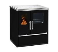 Cuisinière à bois Wamsler W1-75 | 8 kW assiette en céramique, à gauche, 900 mm, Émaillé noir, porte du four émaillée de la même couleur que l'appareil, TREND