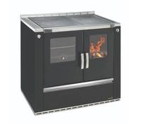 Cuisinière à bois Wamsler W3-90 | 8 kW acier, à gauche, 920 mm, Émaillé noir, porte du four émaillée de la même couleur que l'appareil, ELEGANCE